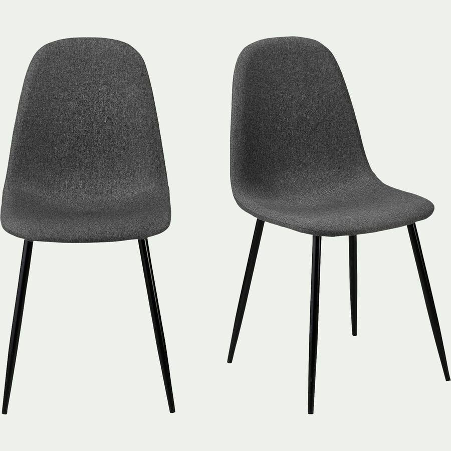 Chaise en acier et tissu avec piètement noir -  gris ardoise-LOANA