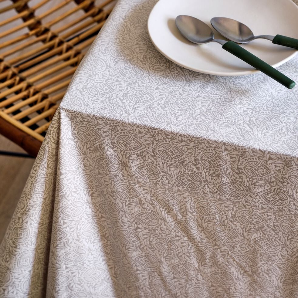 Nappe motif amande en lin et coton - blanc 150x250cm-ST REMY