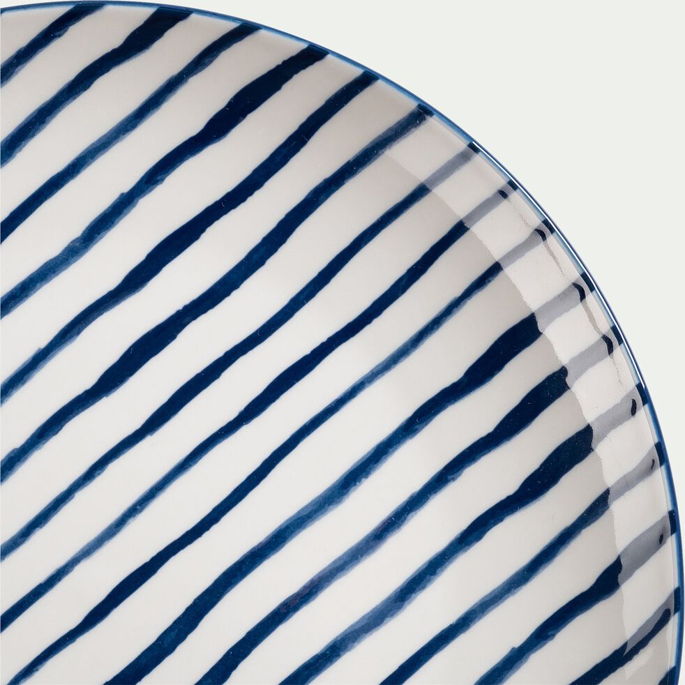 Assiette plate en porcelaine à rayures - bleu encre-SANTORINI