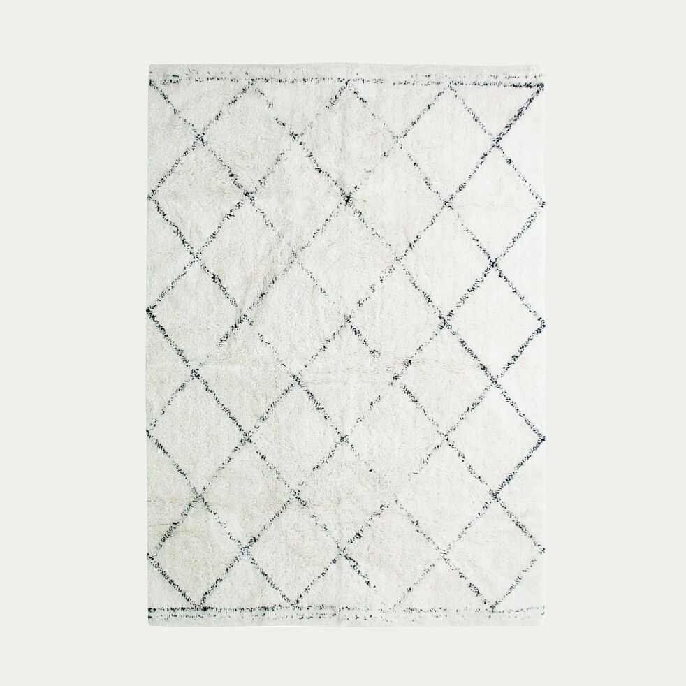 Tapis inspiration berbère en coton - blanc écru 160x230cm-LOSANGE