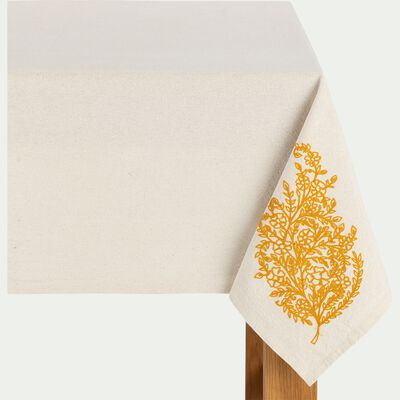 Nappe brodée en coton lavé - blanc 140x250cm-KADHAEE