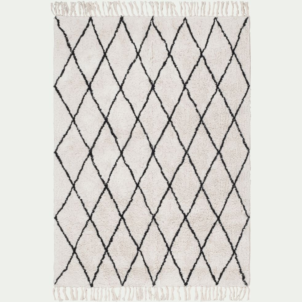 Tapis en coton inspiration berbère - blanc écru 120x170cm-TRIPOLI