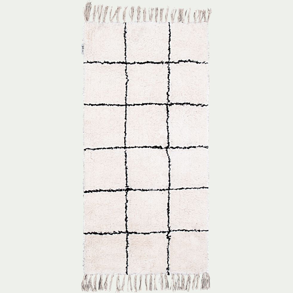 Tapis à motifs carreaux en coton - blanc et noir 60x120cm-LINA