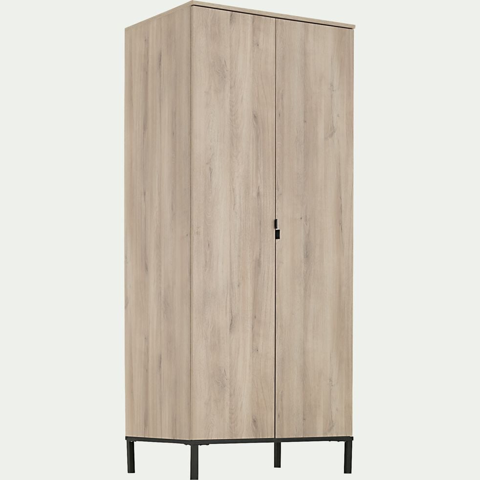Armoire 2 portes en bois finitions chêne - bois clair H200xL80cm-CASTEL