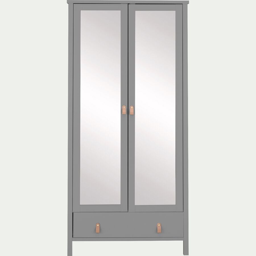 Armoire en bois 2 portes et 1 tiroir avec miroir - gris H195cm-DAURIAN