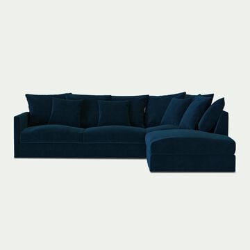 Canapé d'angle fixe droit en velours - bleu figuerolles-SIMONA