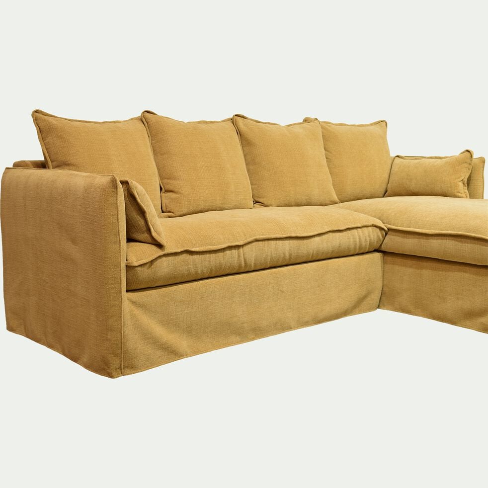 Canapé d'angle droit fixe en tissu - jaune argan-KALISTO