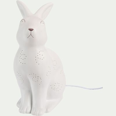 Lampe à poser électrifiée forme lapin en porcelaine - blanc H26,5cm-Lumy