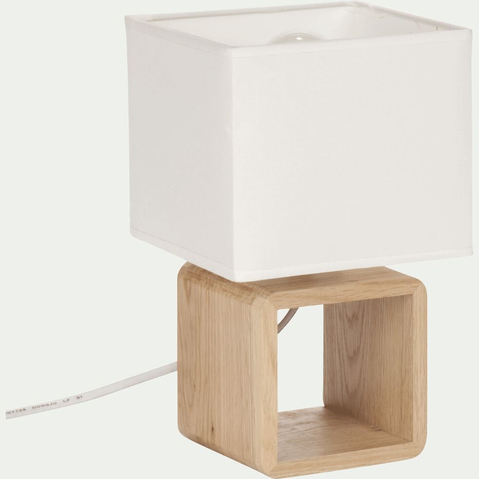 Lampe à poser carrée en bois en coton blanc H25cm-CUBO
