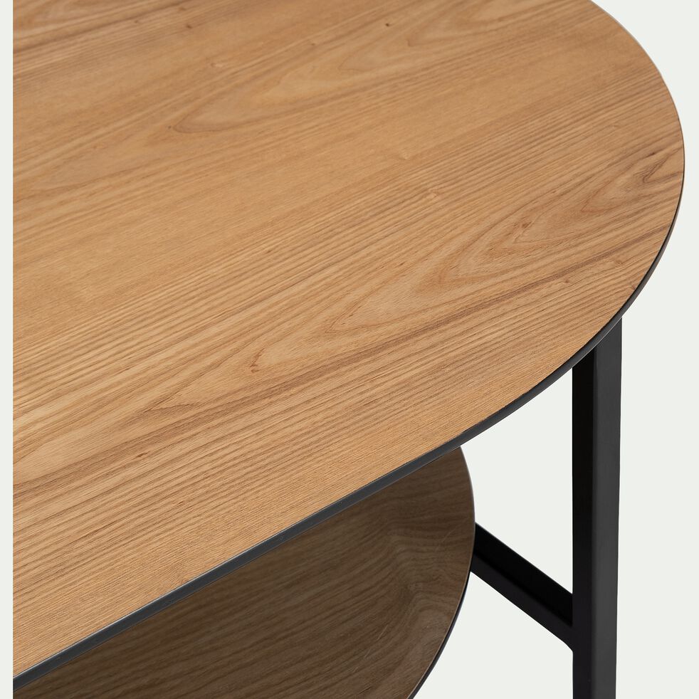Table basse ovale plaquée frêne et métal noir-OUNOUR