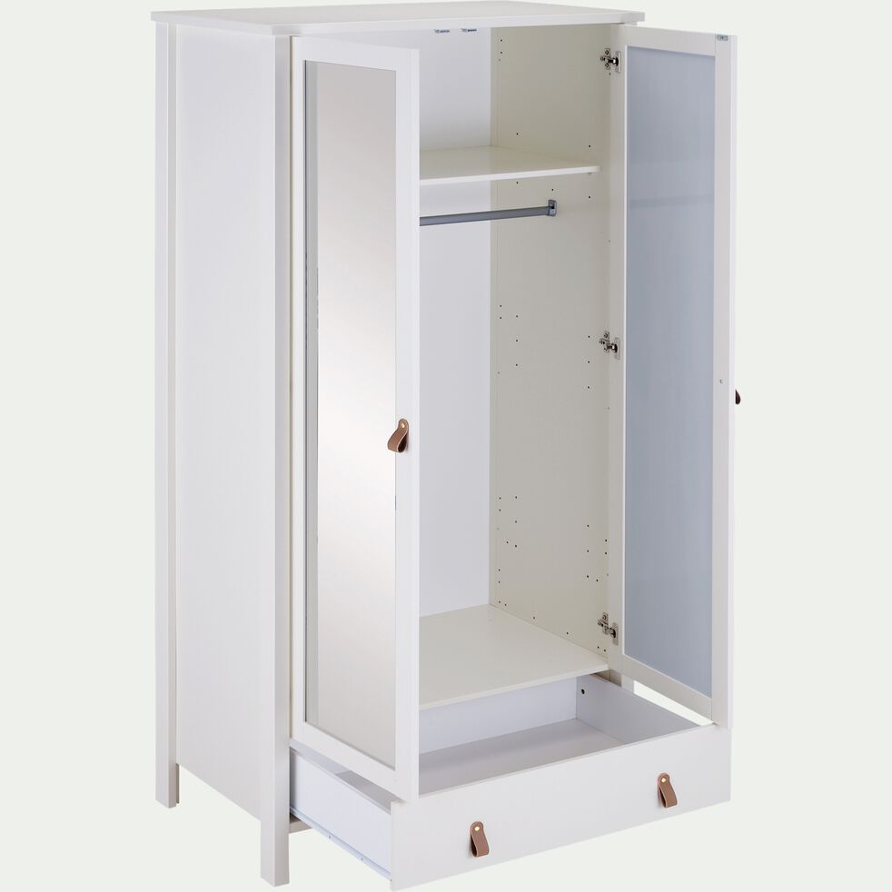 Armoire en bois 2 portes et 1 tiroir avec miroir - blanc H195cm-DAURIAN