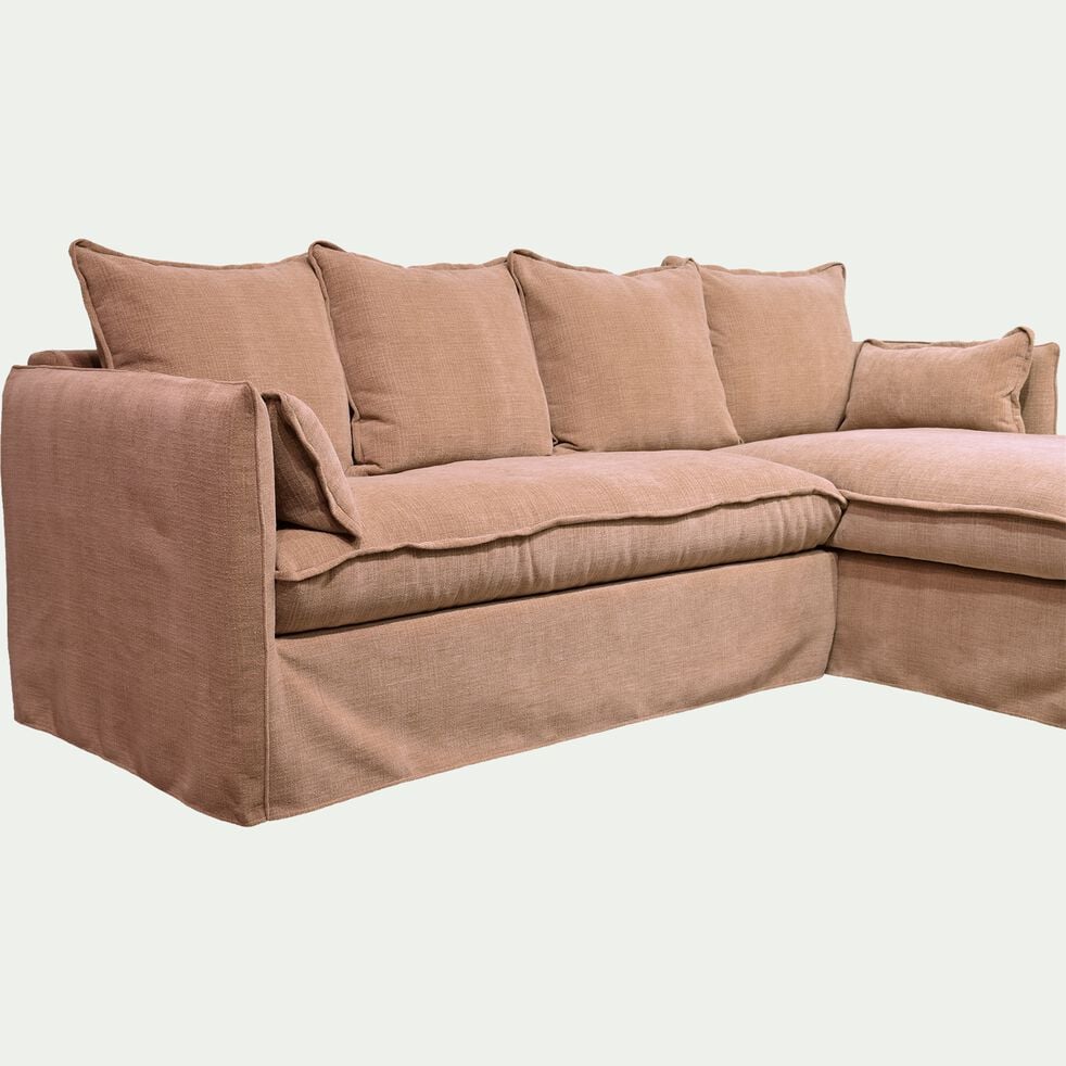 Canapé d'angle droit fixe en tissu - Brun terre ombre-KALISTO