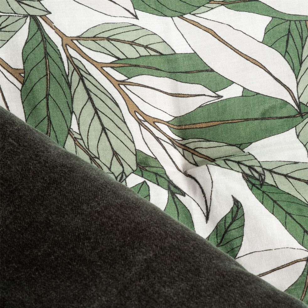 Édredon en velours de coton motif Laurier - vert cèdre 100x180cm-LAURIER