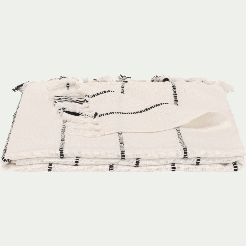 Plaid rayé en coton - blanc 130x170cm-TILVA