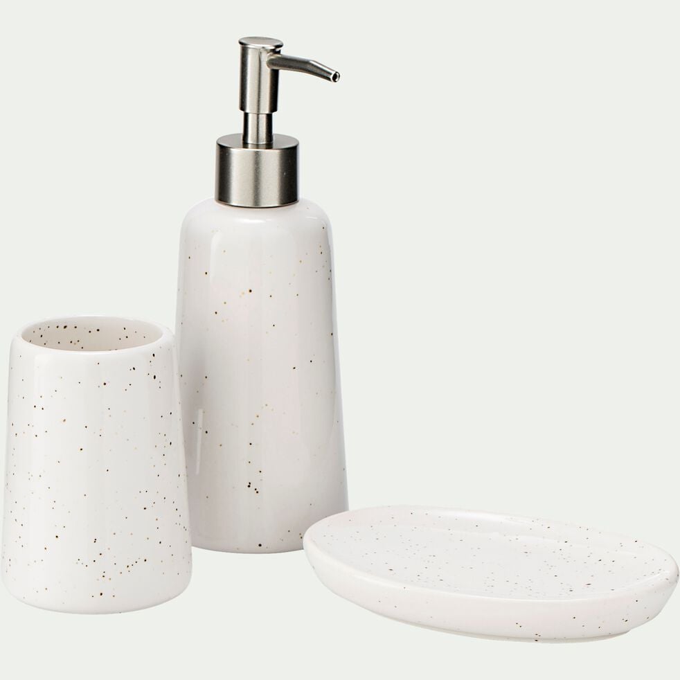 Set de salle de bain en céramique mouchetée - blanc ventoux-NEOULES