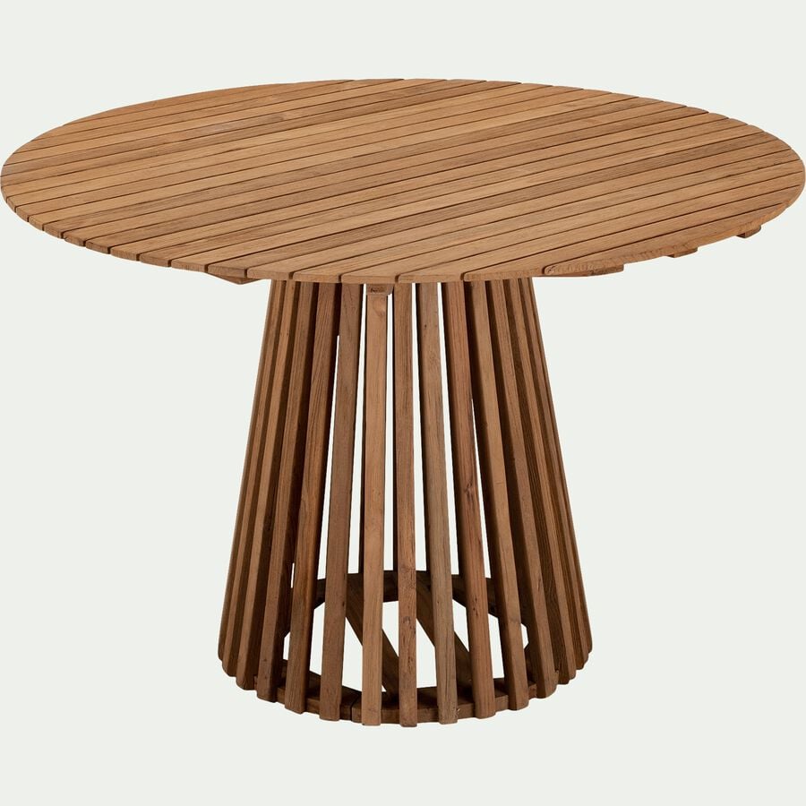 Table de jardin ronde en teck - bois clair (4 à 6 places)-JAUSIERS