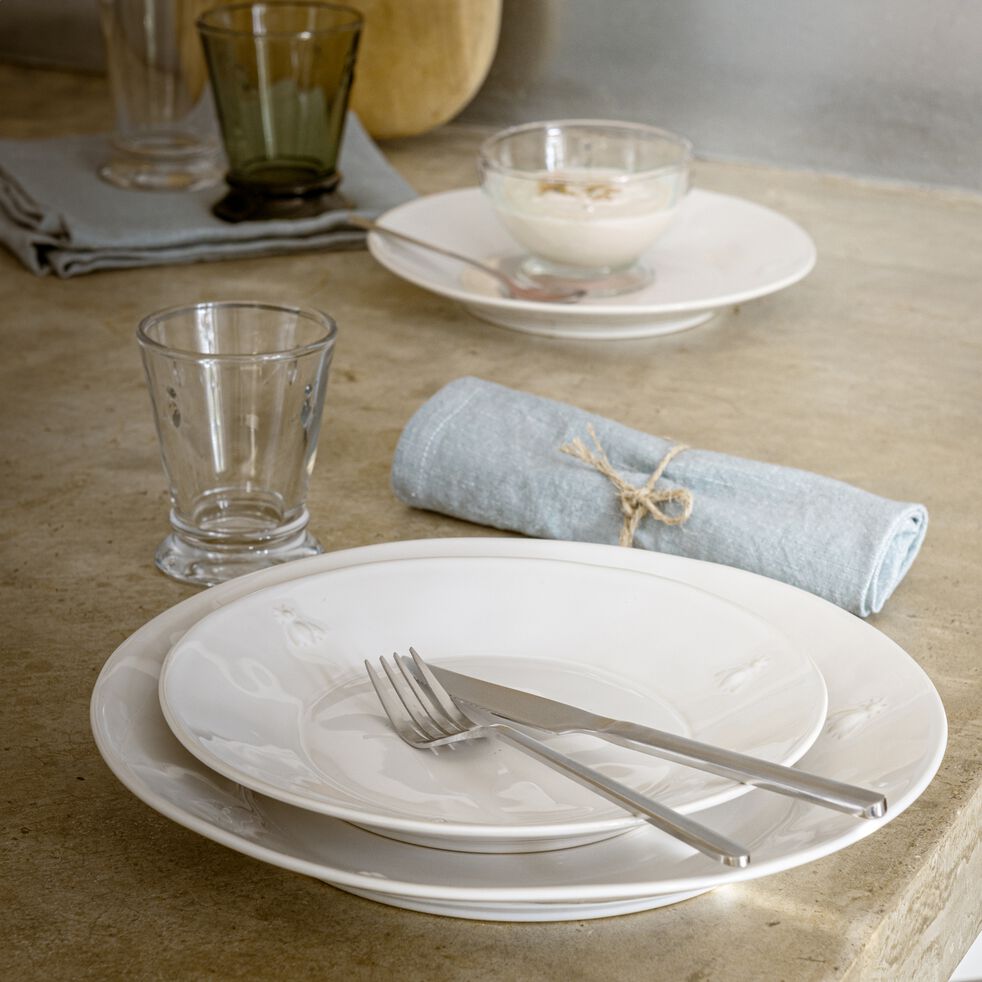 Assiette plate en céramique - blanc écru D27,4cm-ABEILLE