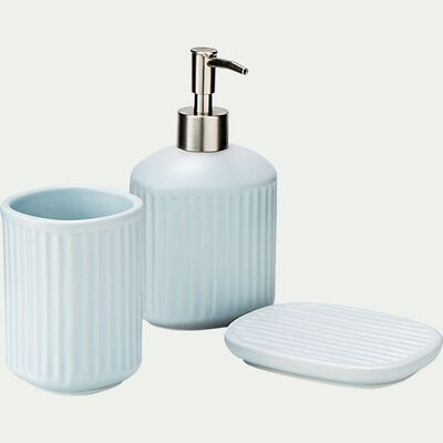 Set de salle de bain rayé en céramique - bleu amandier-NANS