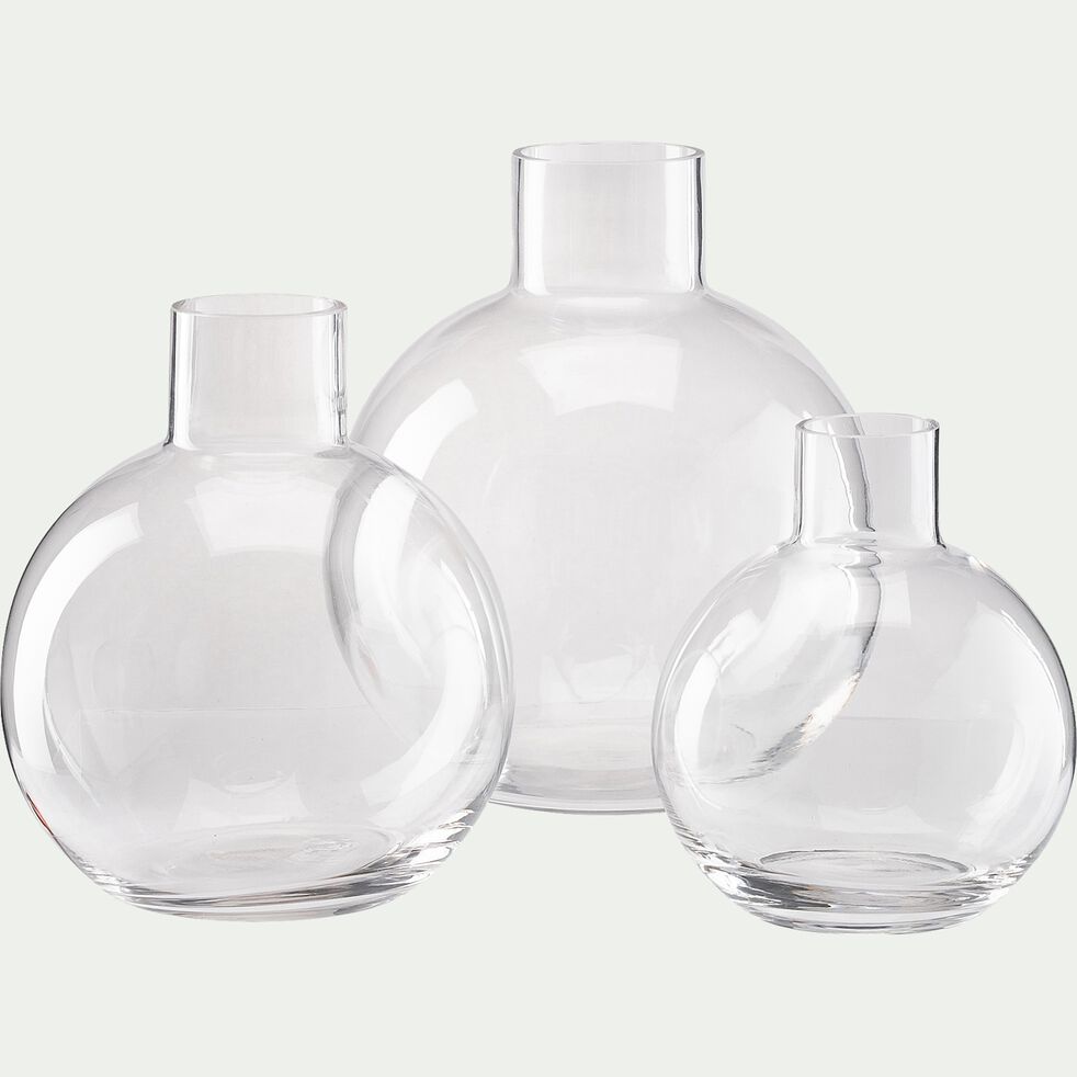Vase boule fait-main en verre - transparent D17,5xH21cm-PLUMBAGO