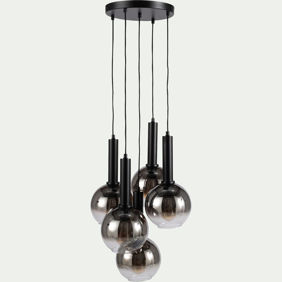 Suspension électrifiée en métal avec cinq globes en verre - H150cm-MARIUS