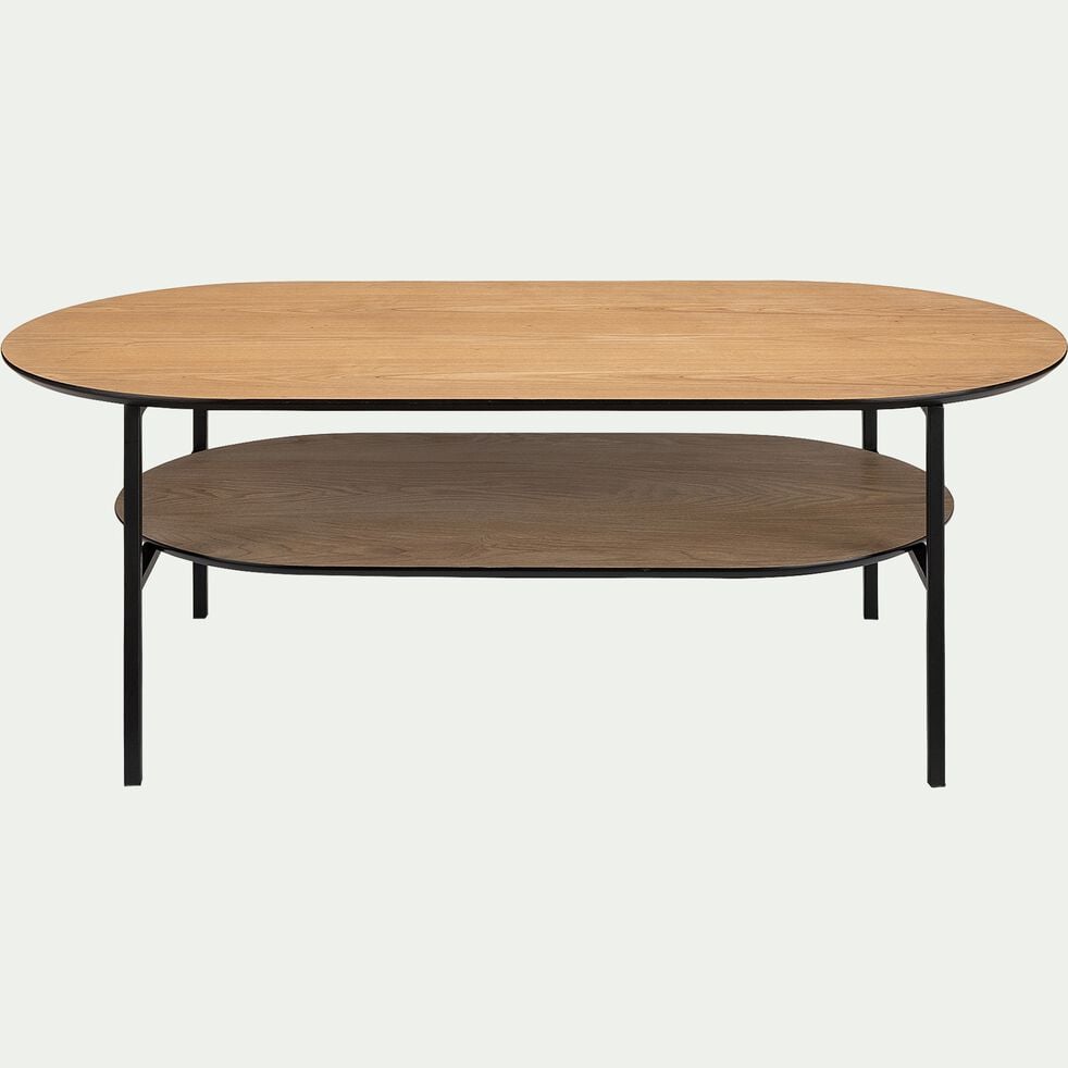 Table basse ovale plaquée frêne et métal noir-OUNOUR