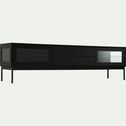 Meuble tv 4 portes en bois et verre - noir L180xl42xH51cm-LIPSI