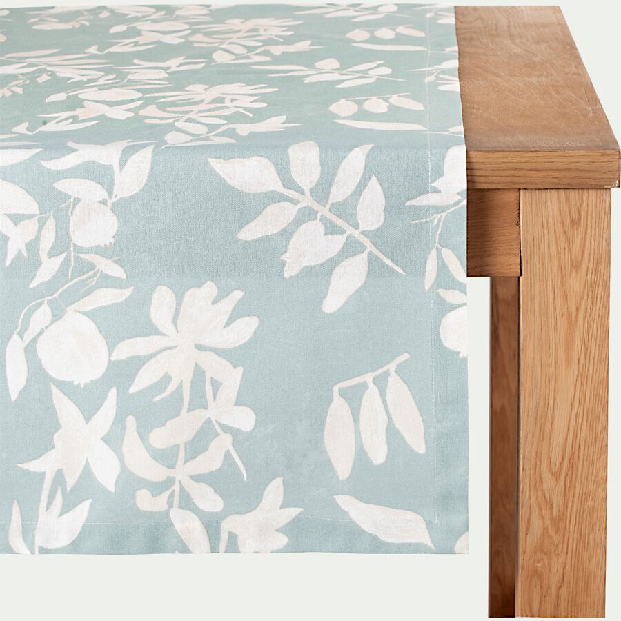 Chemin de table en coton à motif floral - bleu 50x200cm-MALINI