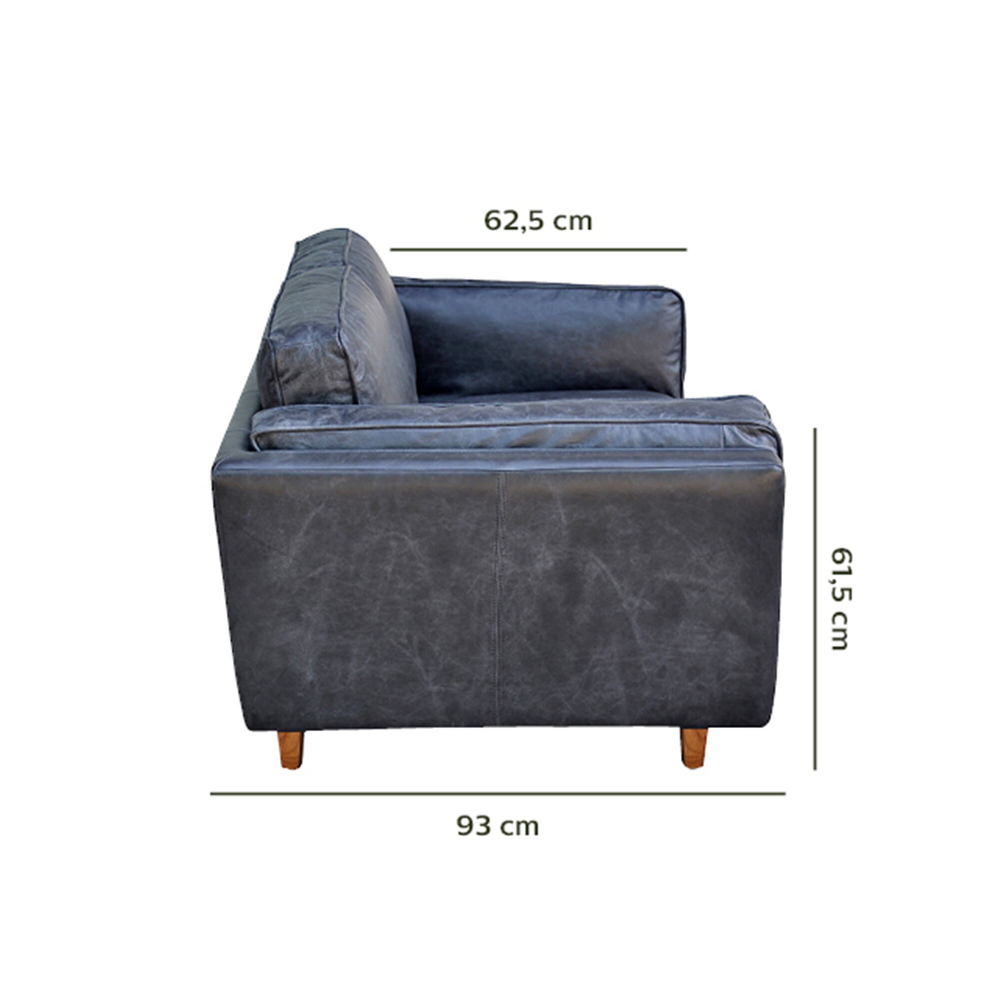 Canapé 2 places fixe en cuir de vachette - noir-BROOKLYN