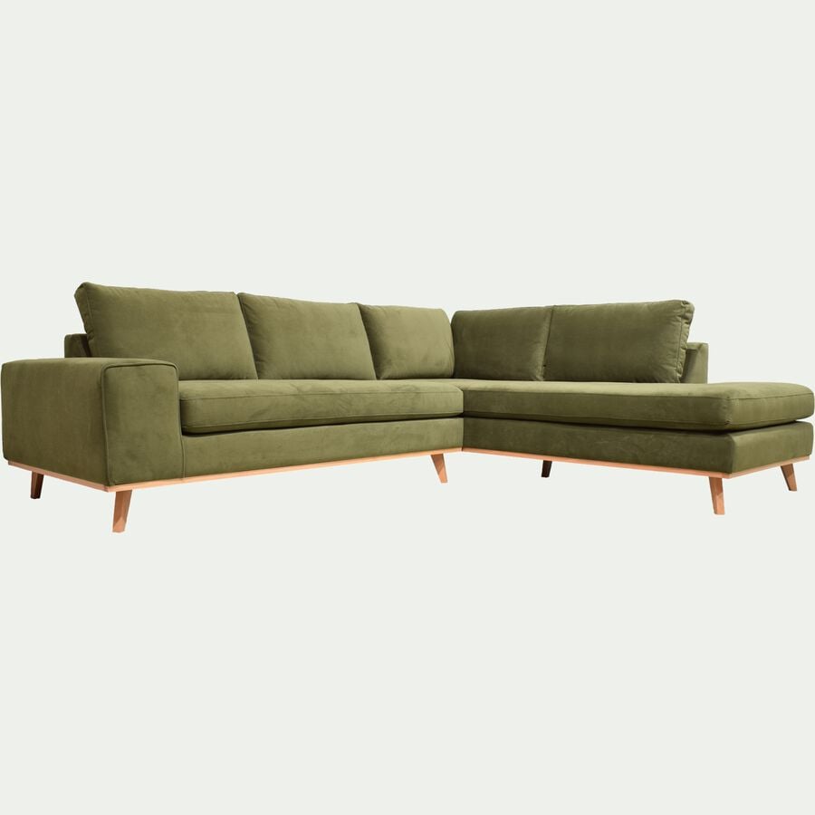 Canapé d'angle fixe droit en velours - vert garrigue-PICABIA