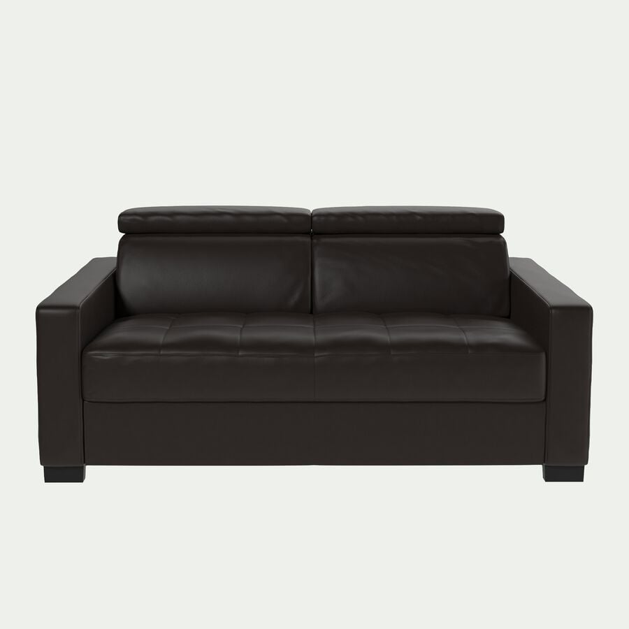 Canapé 2 places fixe en cuir avec accoudoirs 15cm - marron-MAURO