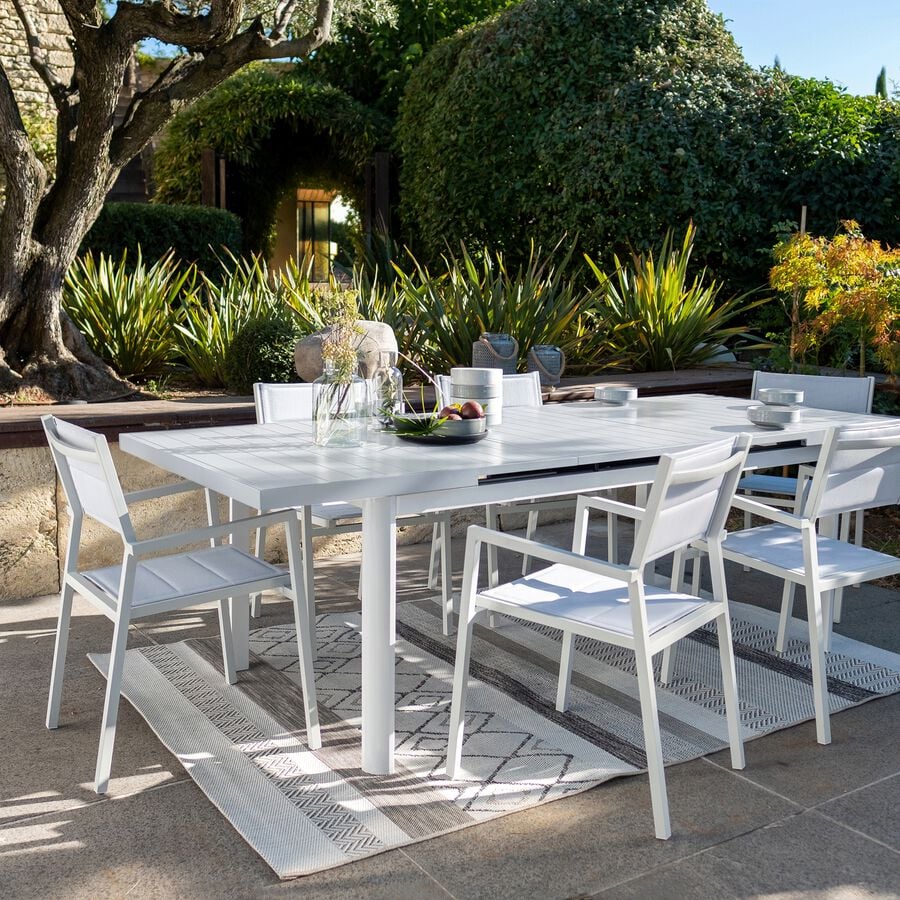 Table de jardin extensible en aluminium - blanc (10 places)-LORETO