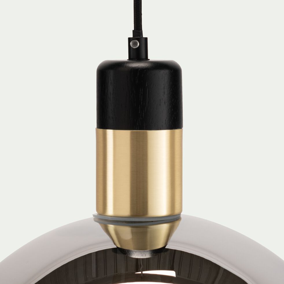 Suspension électrifiée trois globes en verre fumé et en laiton - noir et doré D28cm-JULIUS