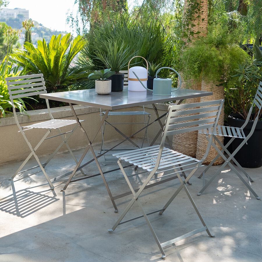 Table de jardin pliante en acier - gris taupe (4 places)-CERVIONE