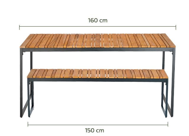 Table et bancs de jardin en acacia (4 à 6 places)-ACA