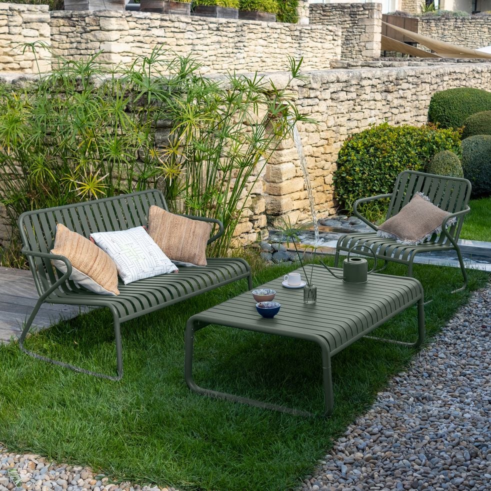 Table basse de jardin rectangulaire en aluminium - vert cèdre-DOUME