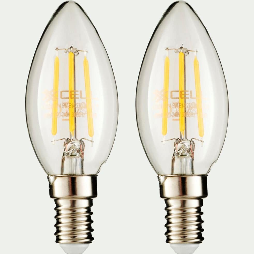 FLAMME - Lot de 2 ampoules LED claires culot E14 - transparent
