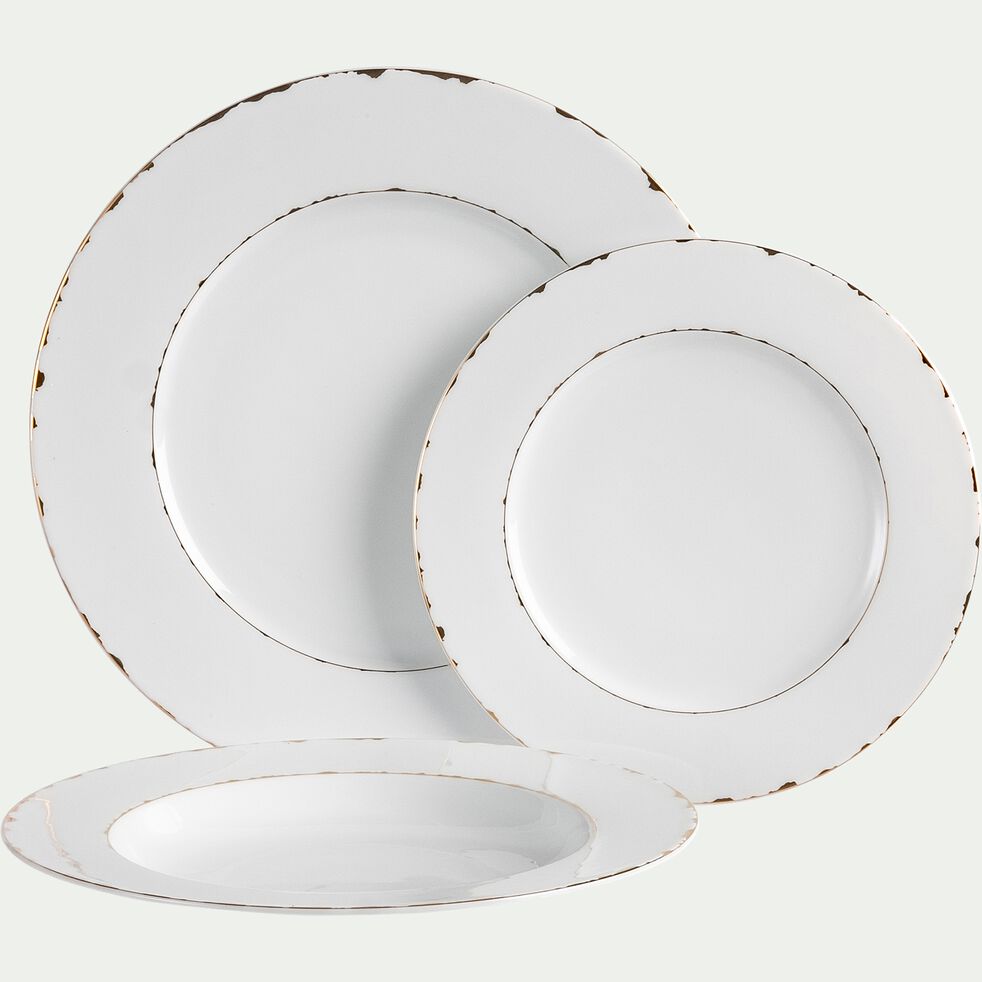 Assiette plate en porcelaine - blanc avec liseré doré D27cm-XERES