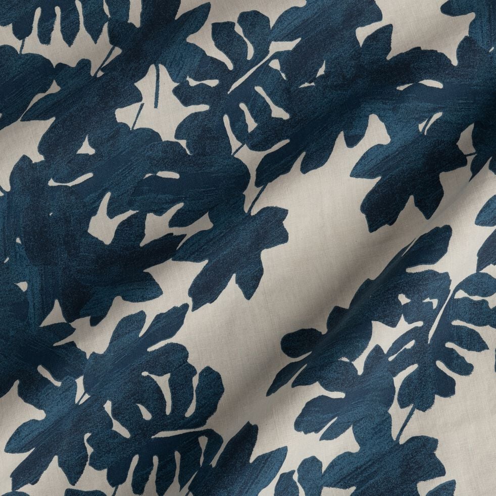 Housse de couette et 2 taies d'oreiller en coton avec motif feuilles - bleu 260x240cm-FIGUIER