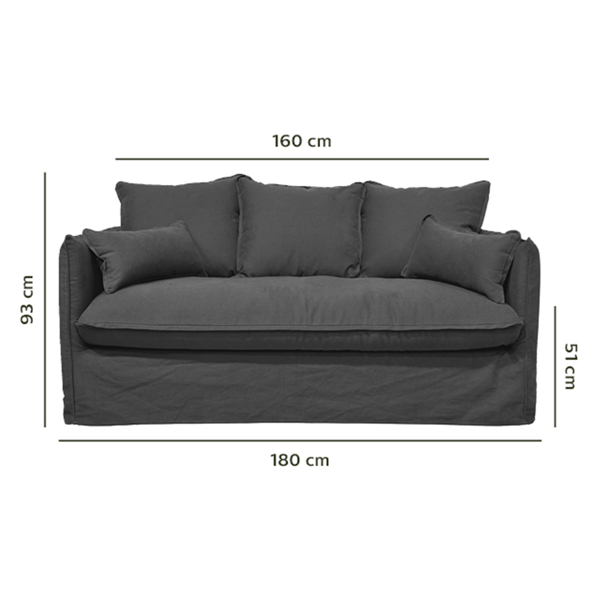 Canapé 3 places fixe en coton et lin - gris ardoise-KALISTO