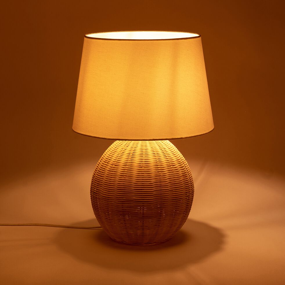 Lampe à poser en rotin et lin - naturel D35xH50cm-ORNA