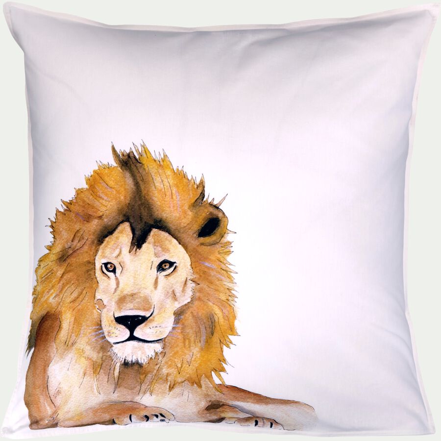 Taie d'oreiller enfant imprimé lion en coton 63x63cm - marron-LION