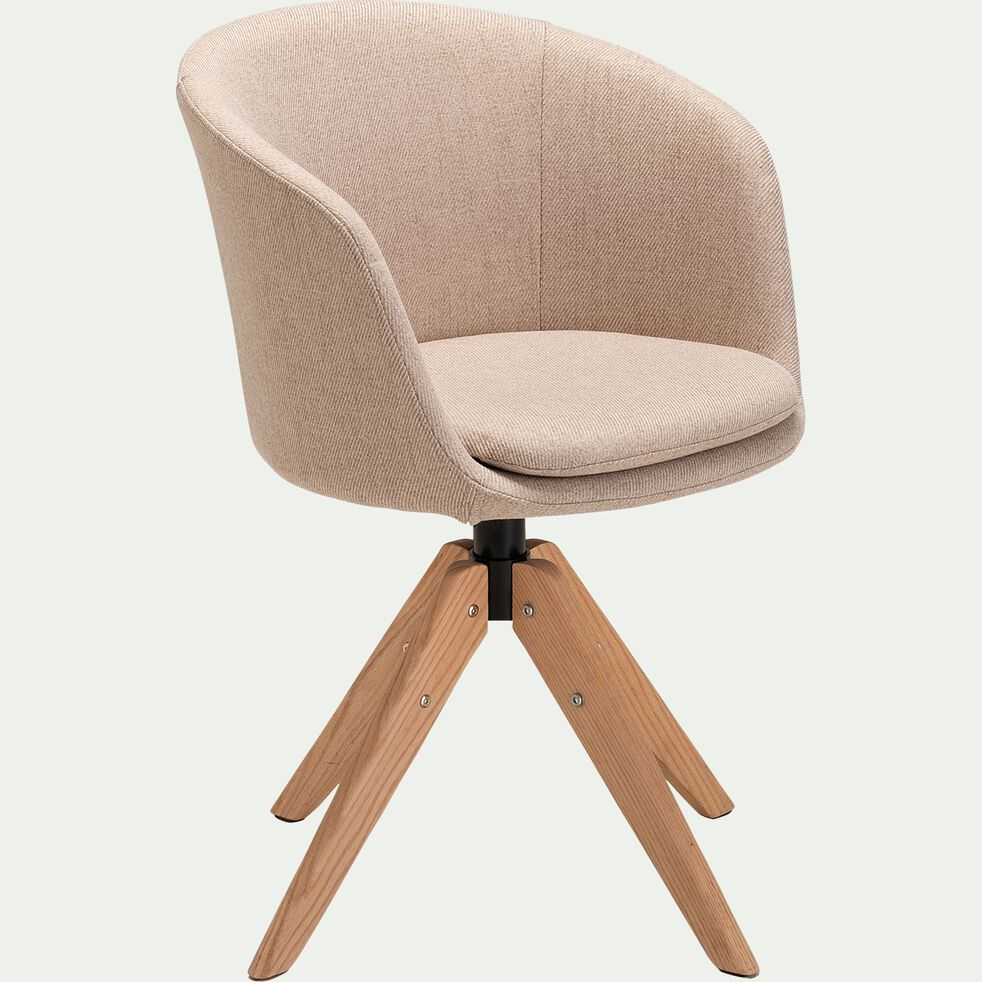 Chaise de bureau rotative en tissu et bois - beige - LYDI