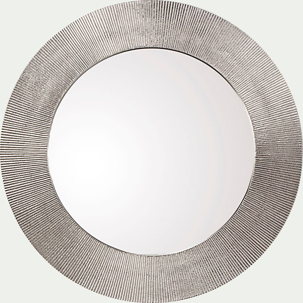 Miroir rond strié en aluminium - argenté D49cm-ANZO