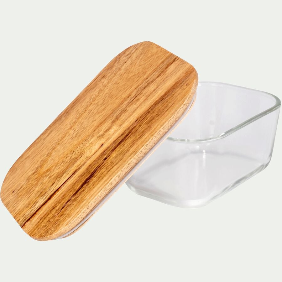 Boîte rectangulaire en verre avec couvercle en bois H7,90cm-SAPAN