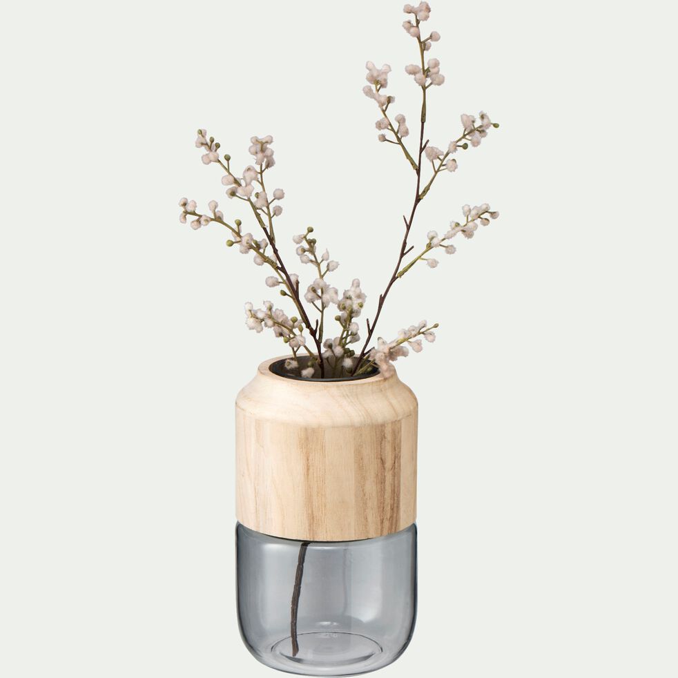 Vase en verre et bois - naturel H23cm-PIACENZA