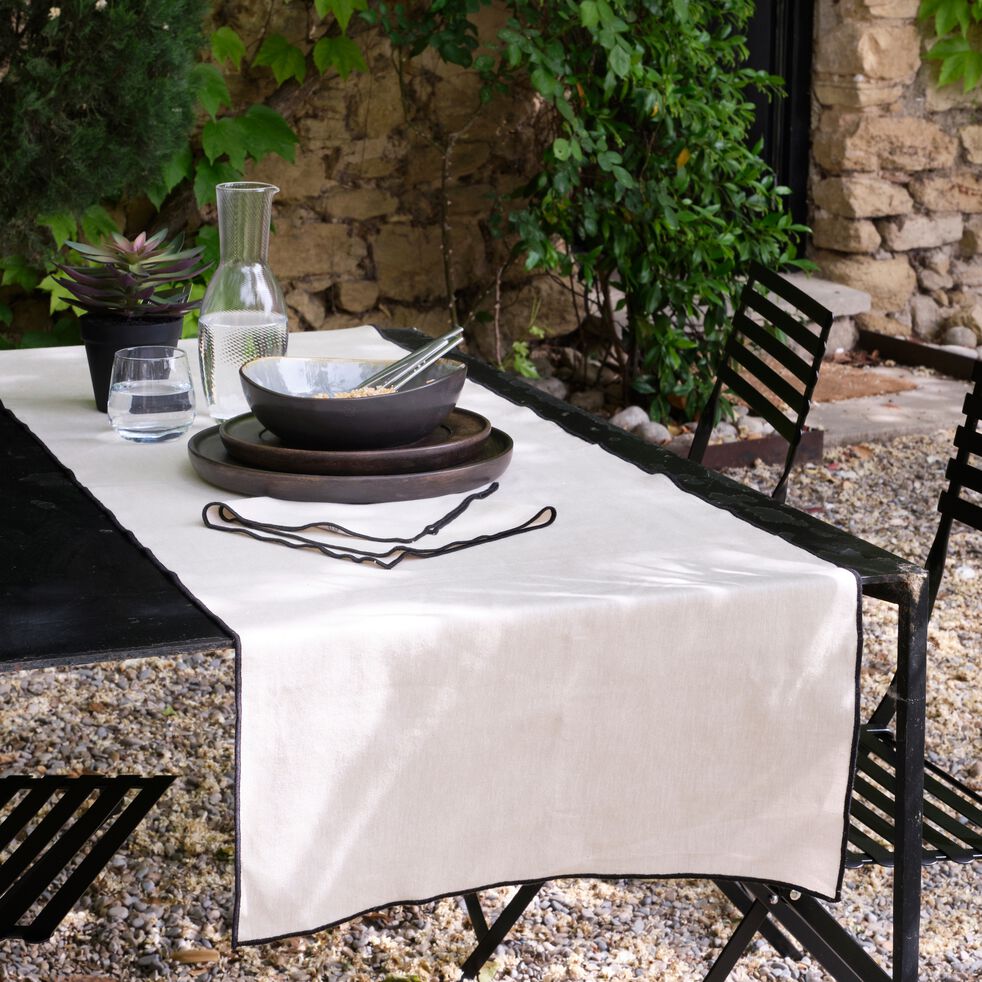 LINIA - Chemin de table en coton blanc et noir 50x150cm