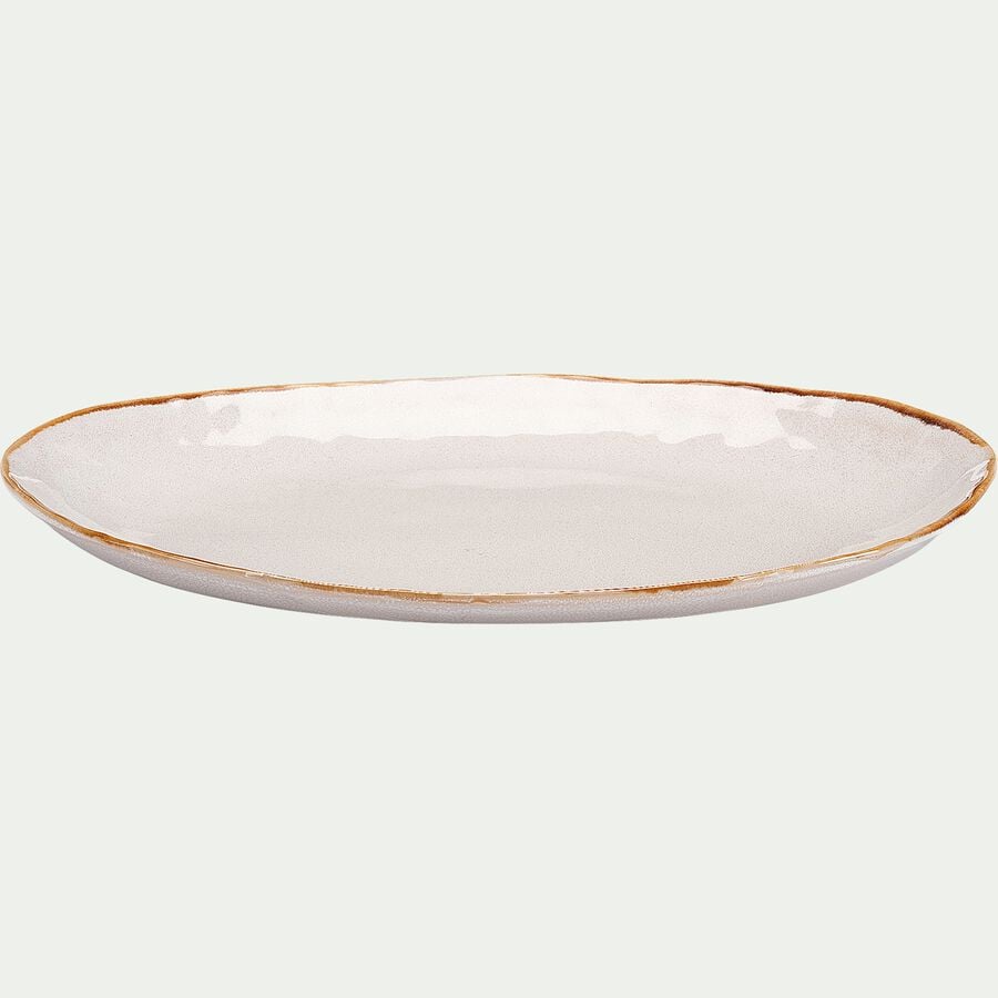 Plat ovale en grès L34cm - blanc-AUCEL
