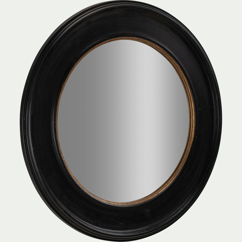 Miroir rond en bois de paulownia - noir D87cm-ADANERO