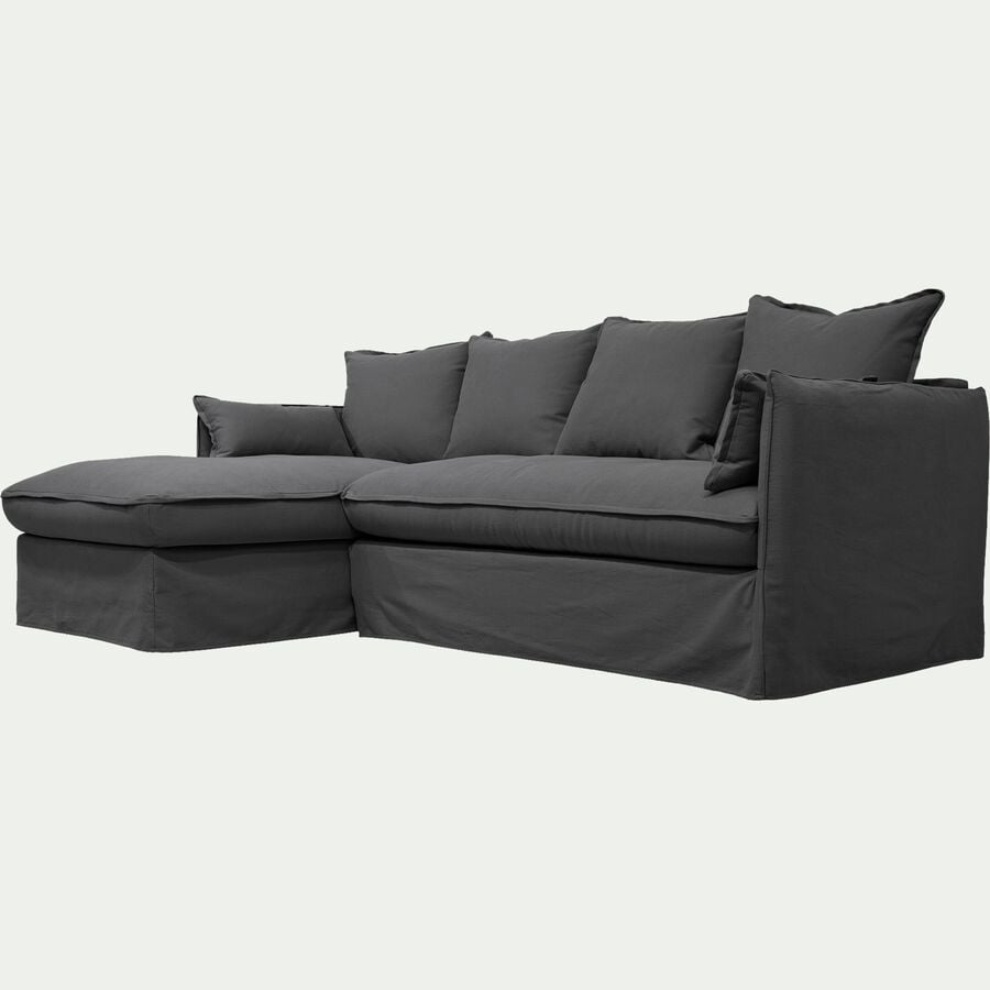 Canapé d'angle gauche fixe en coton et lin - gris ardoise-KALISTO
