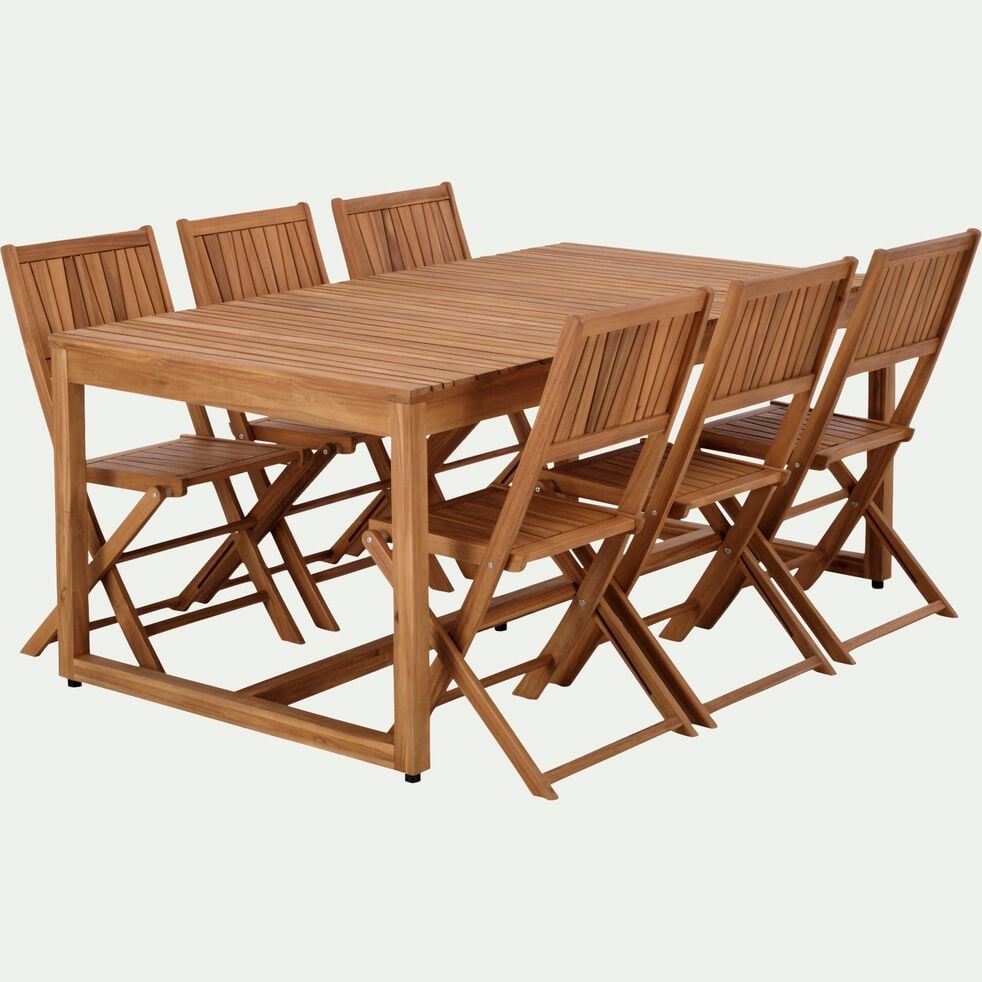 Ensemble table de jardin et 6 chaises en acacia huilé - bois clair-CARLOTI